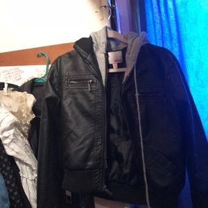 Black leather hoodie jacket from Sears